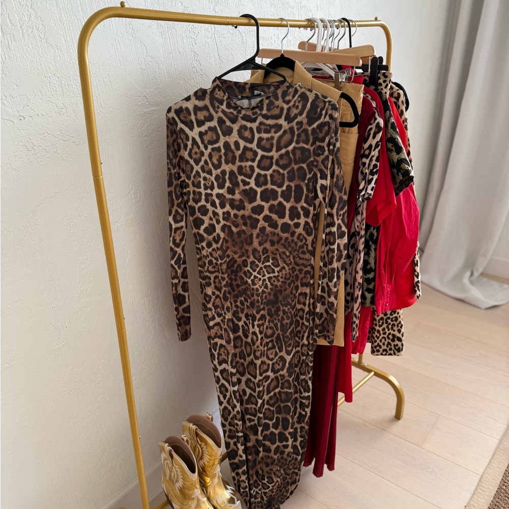 Naked Wardrobe Brown Leopard Long Sleeve Dress